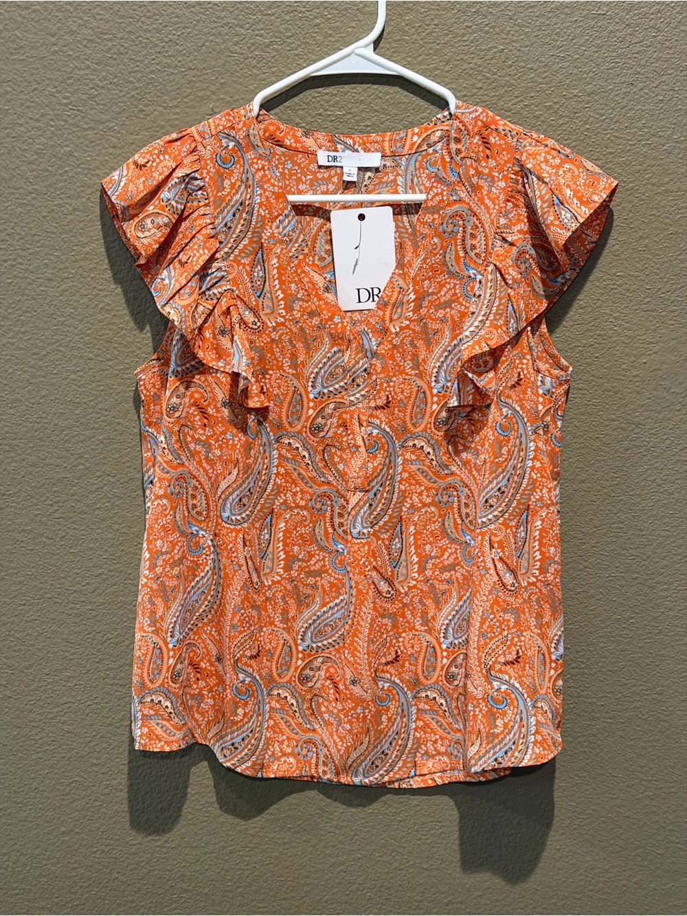 DR2 Orange Paisley Ruffle Cap-Sleeve Camisole